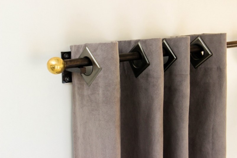 Tringle à rideaux Droite simple 21 sur-mesure en fer forgé boule dorée - rideaux