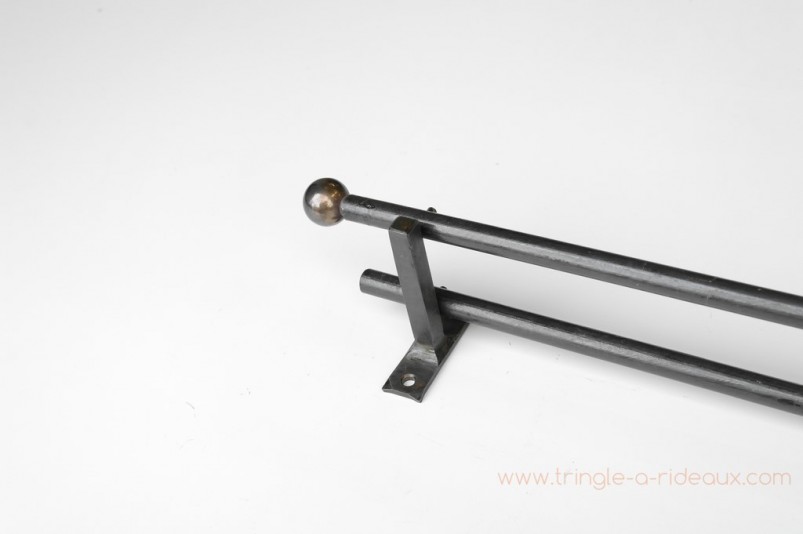 Tringle à rideaux Droite double 16 sur-mesure en fer forgé boule noircie - détail