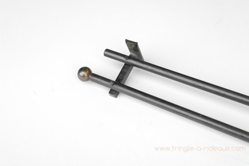 Tringle à rideaux Droite double 16 sur-mesure en fer forgé boule noircie - détail