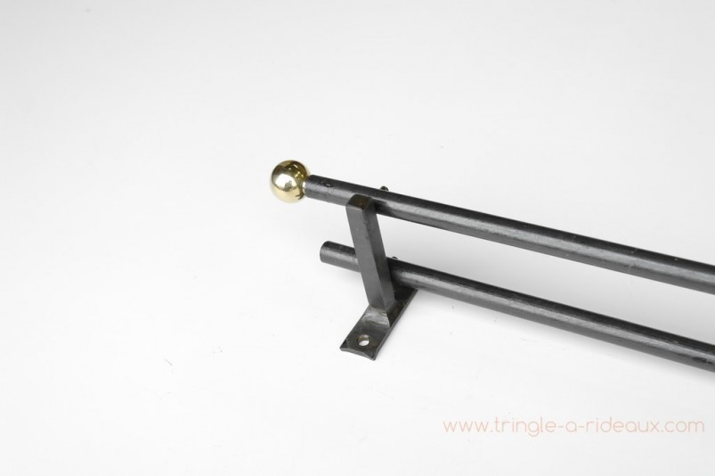 Tringle à rideaux Droite naissance double 16 sur-mesure en fer forgé boule dorée - détail