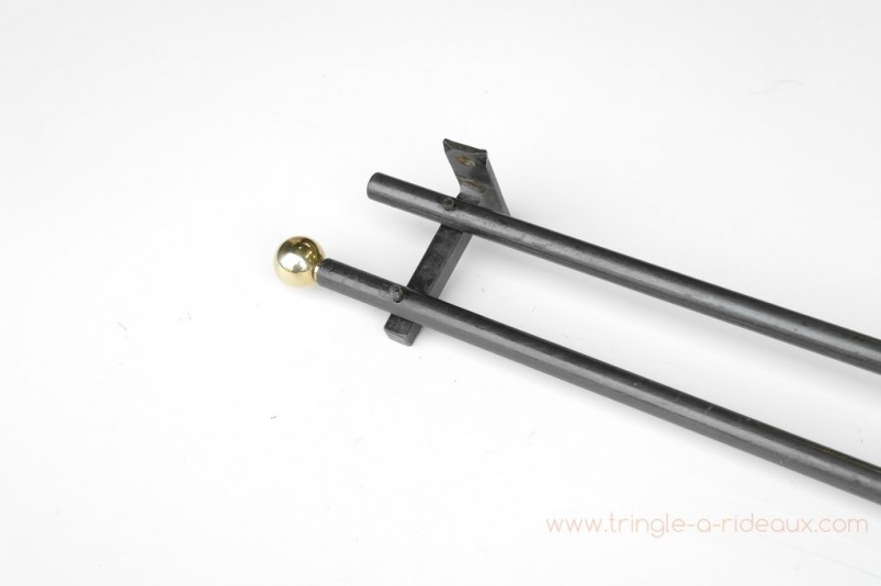 Tringle à rideaux Droite naissance double 16 sur-mesure en fer forgé boule dorée - détail